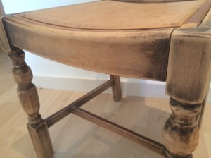 Varnish removed with sand paper to create a key for the paint