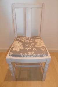 2 x coat of satin wood paint , new cushion pad and jazzy fabric. 